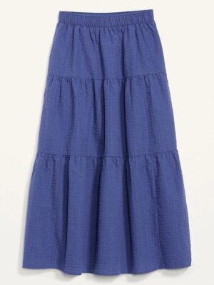 Old Navy High-Waisted Tiered Seersucker Maxi Skirt for Women – Blue
